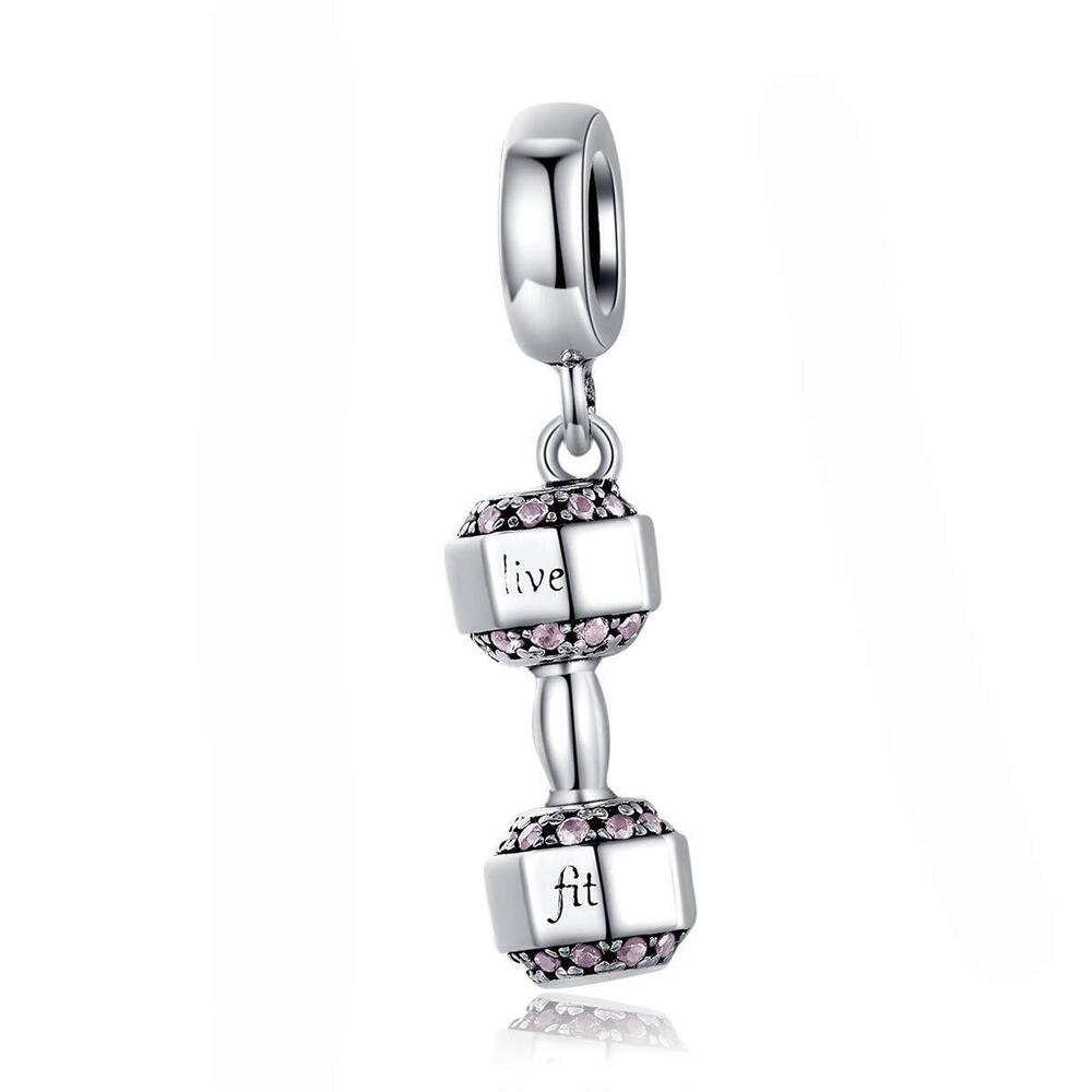 3336 Fits Most Bracelets And Necklaces 925 Sterling Silver Charms Dumbbell
